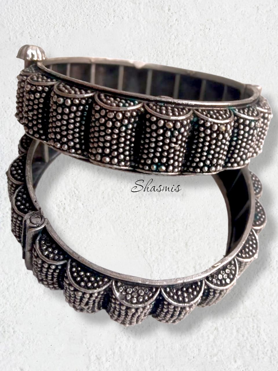 Silver Oxidised Design Bangles, Set of 2