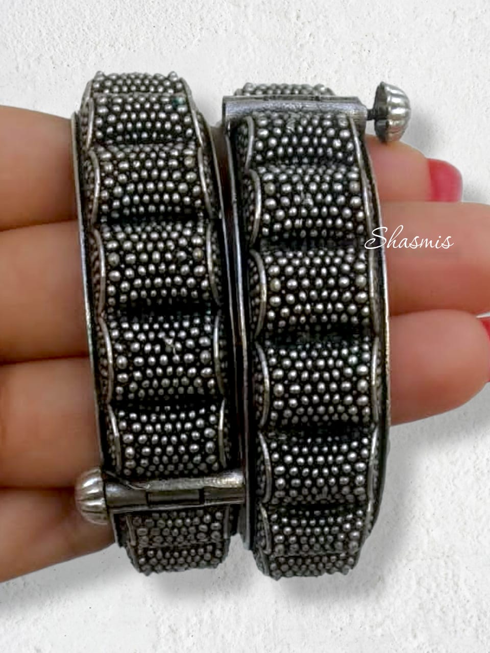 Silver Oxidised Design Bangles, Set of 2