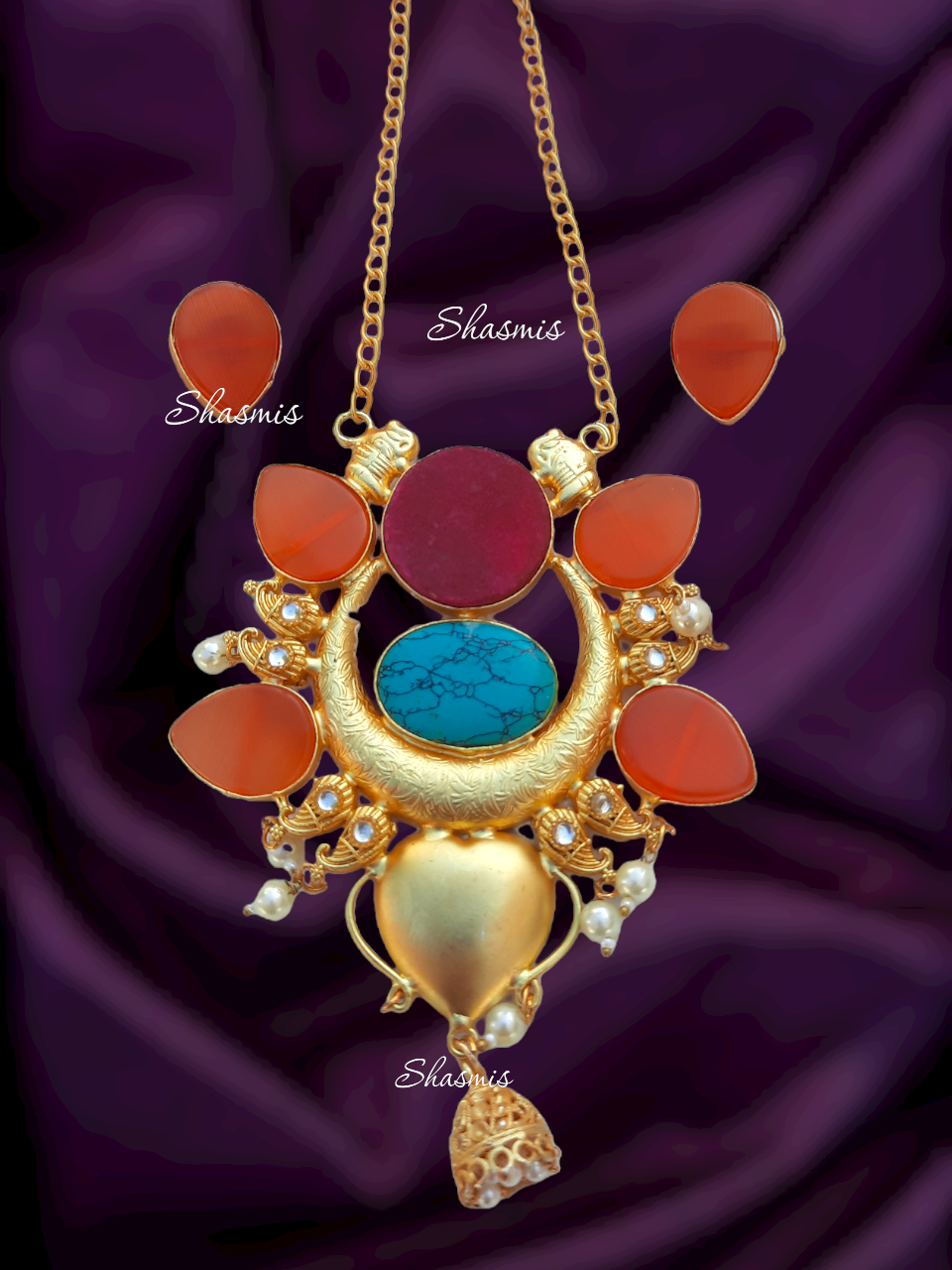 Orange Color Druzy Necklace and Earrings