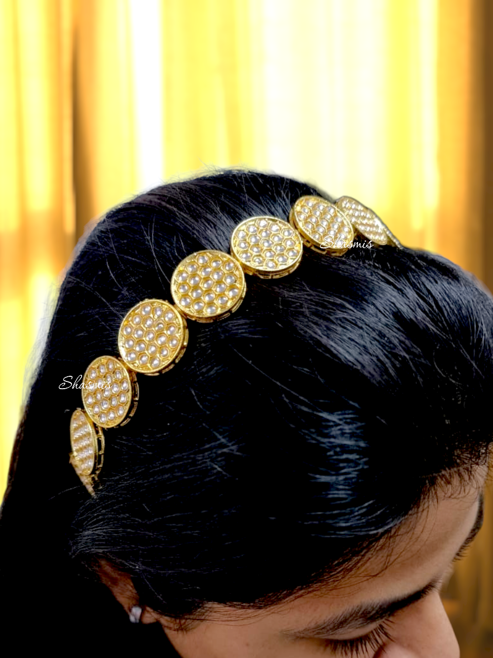 Coin Design Stone Gold Plated Hair Band