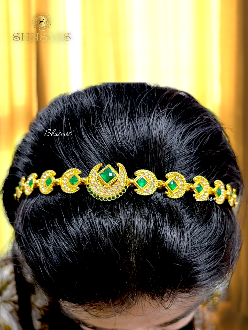 Green Stone Gold Polish Hair Band