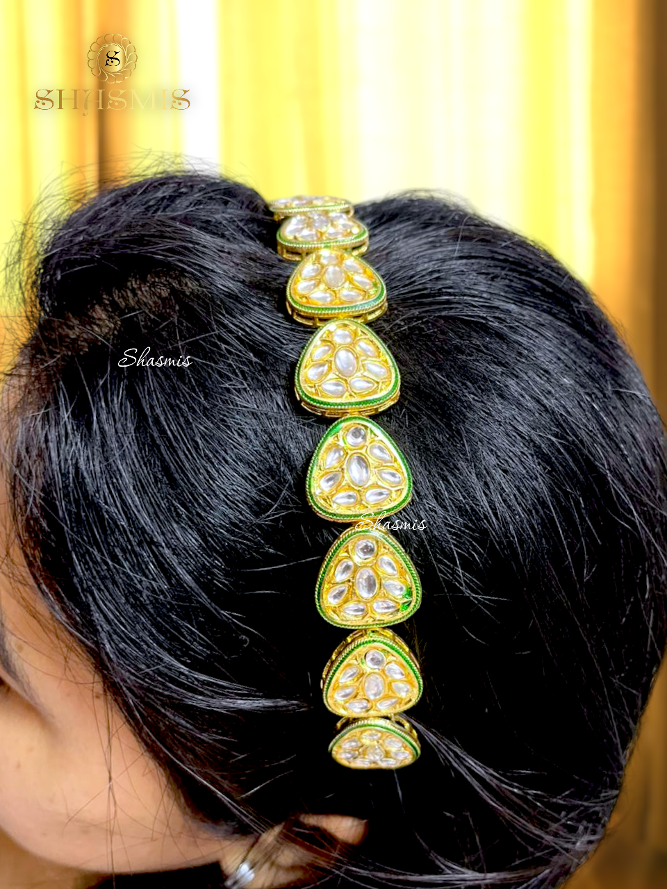 Kundan Design Gold Polish Hair Band