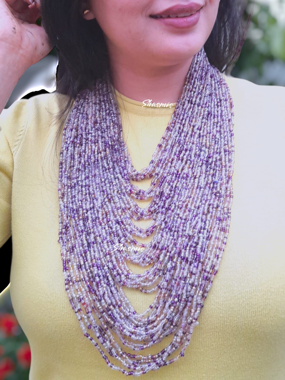 Purple Shade Beads African Long Layer Necklace