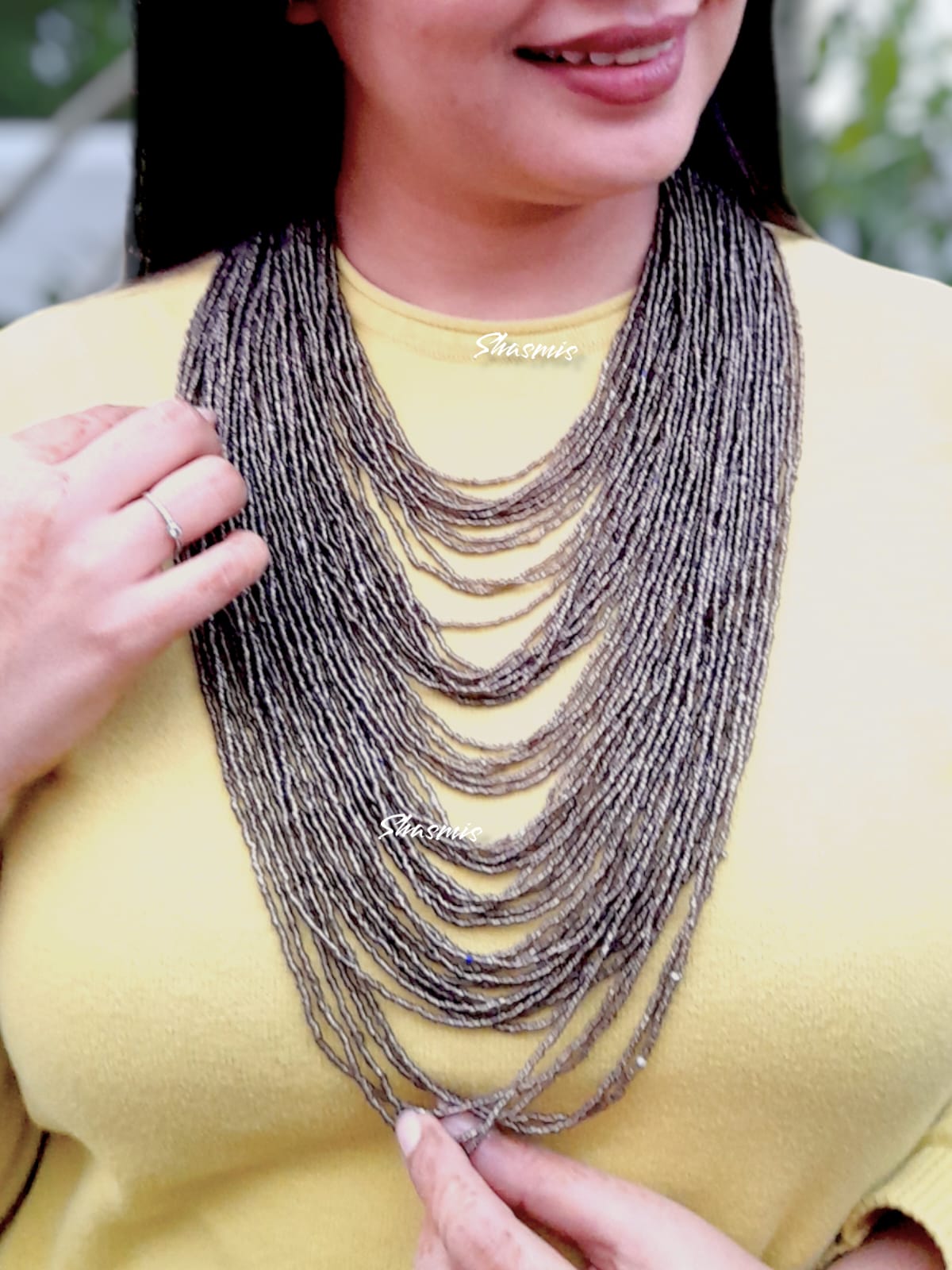 Gun Metal Color Long Layer Beads Necklace