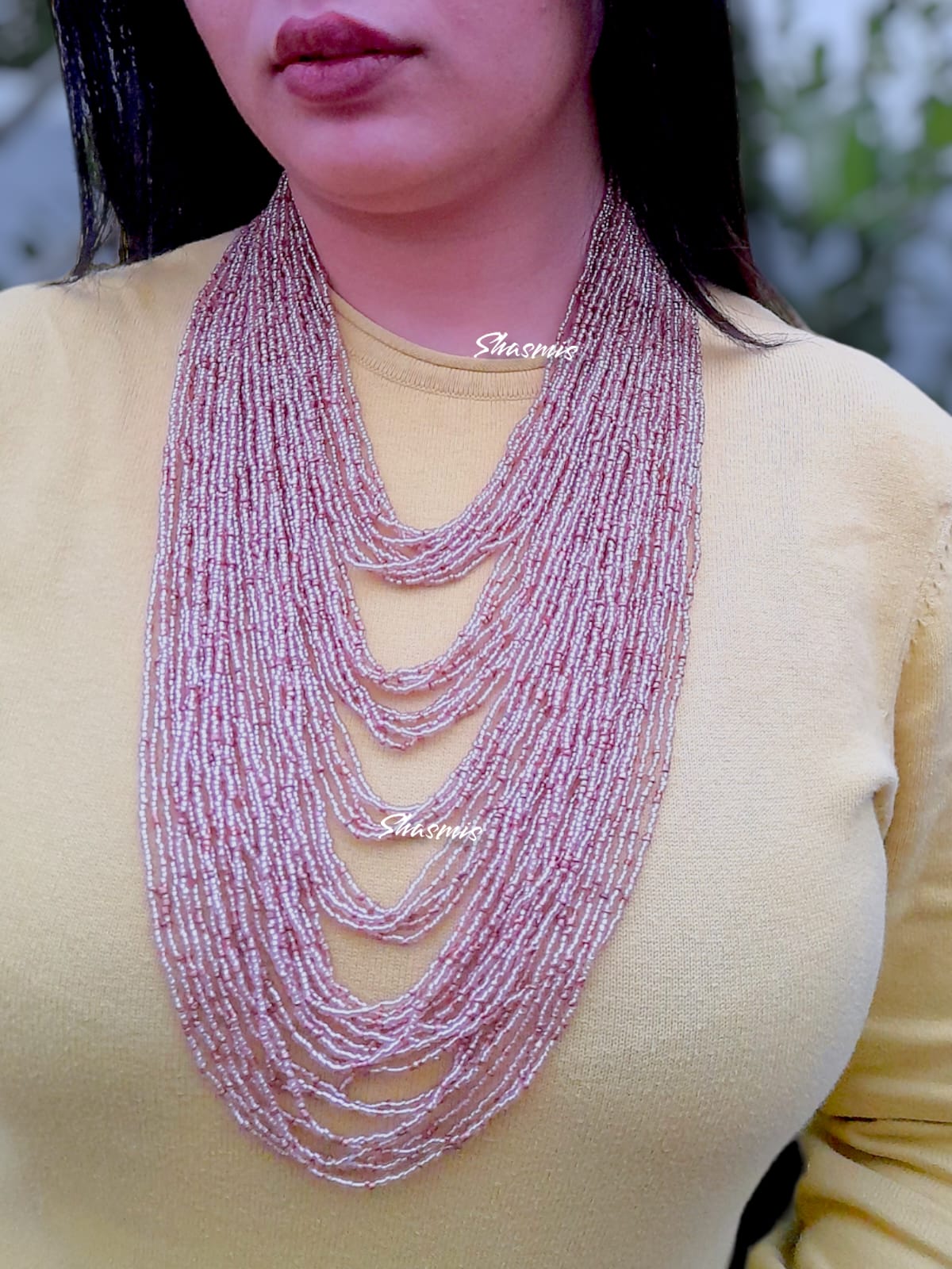 Peach Color Beads African Long Layer Necklace