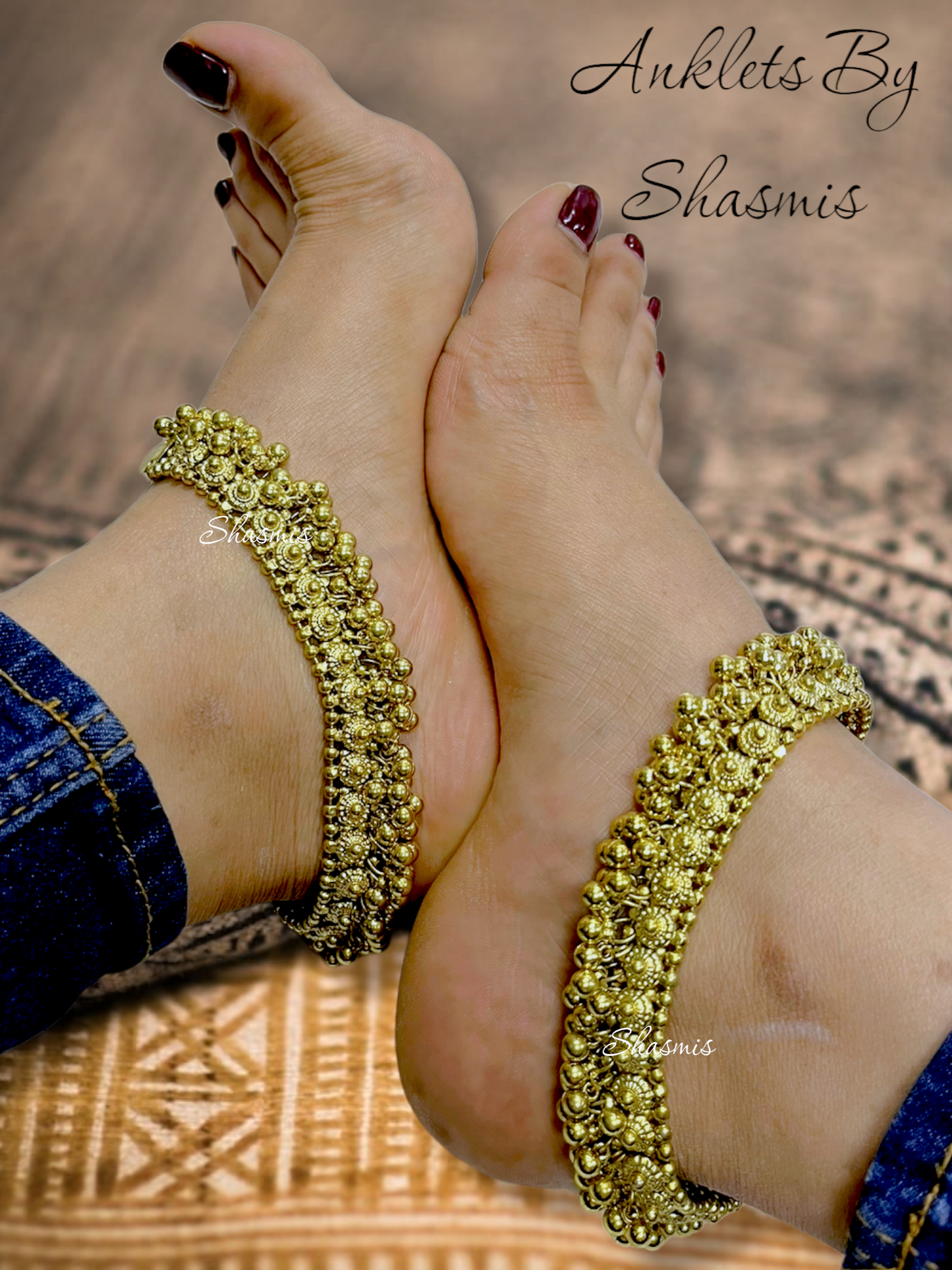 Gold Plated Design Anklet With Ghungroo On Drop