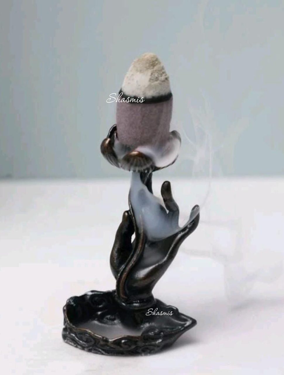 Lotus Hand Back Flow Incense Burner, Includes 10 backflow incense