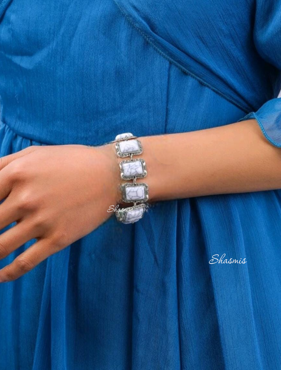 White Stone Silver Bracelets