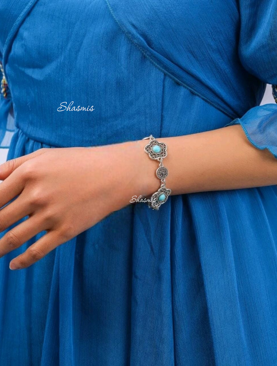 Flower Turquoise Silver Bracelets