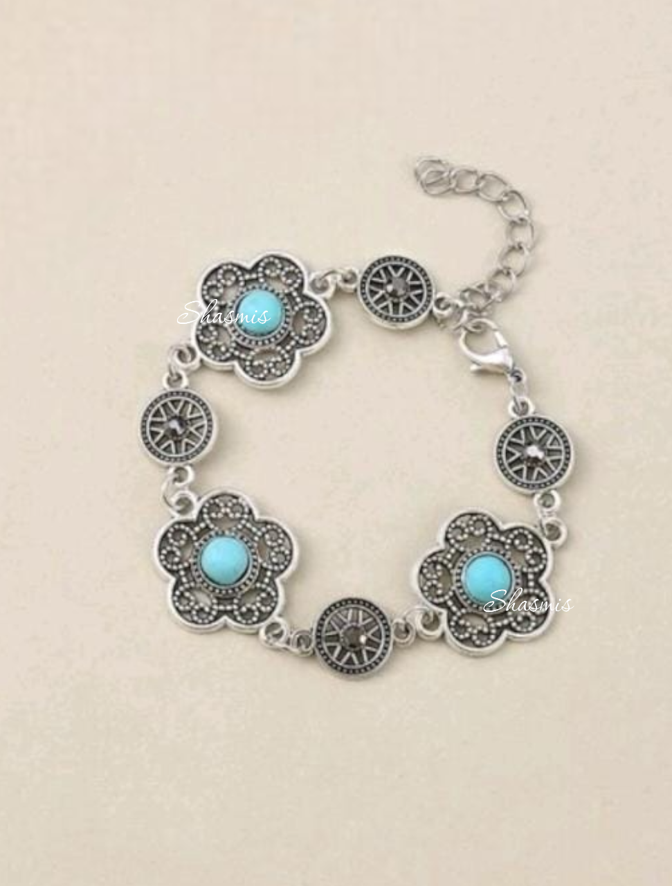 Flower Turquoise Silver Bracelets