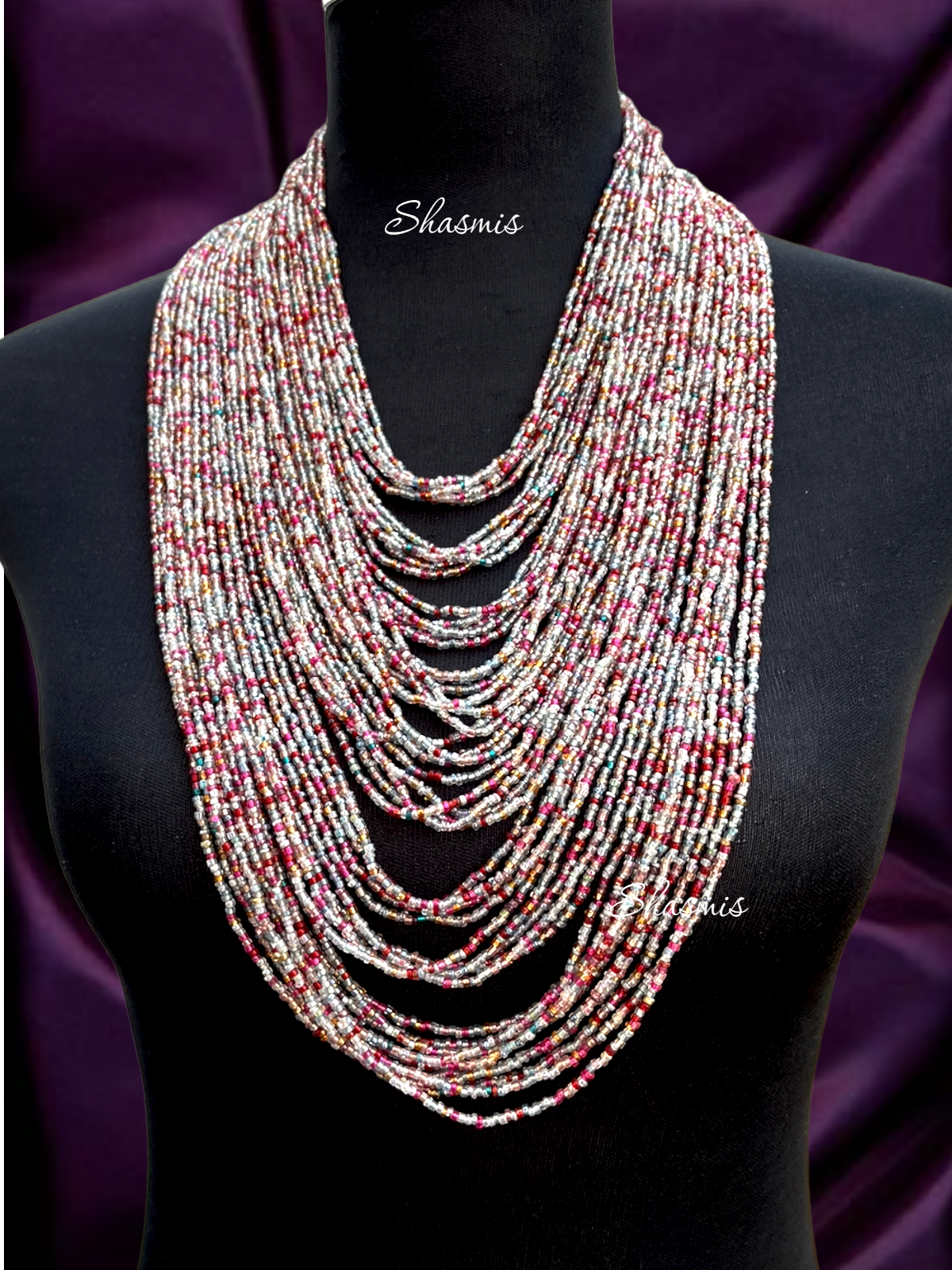 Pink Shades Long Layer African Necklace