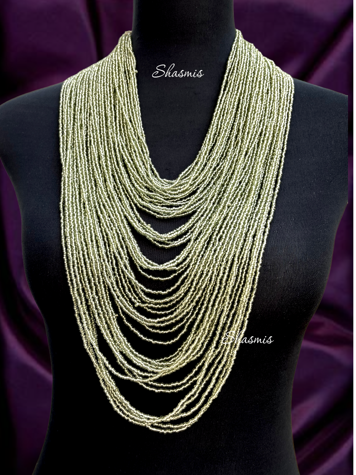 Pistachio Color Long Layer African Necklace