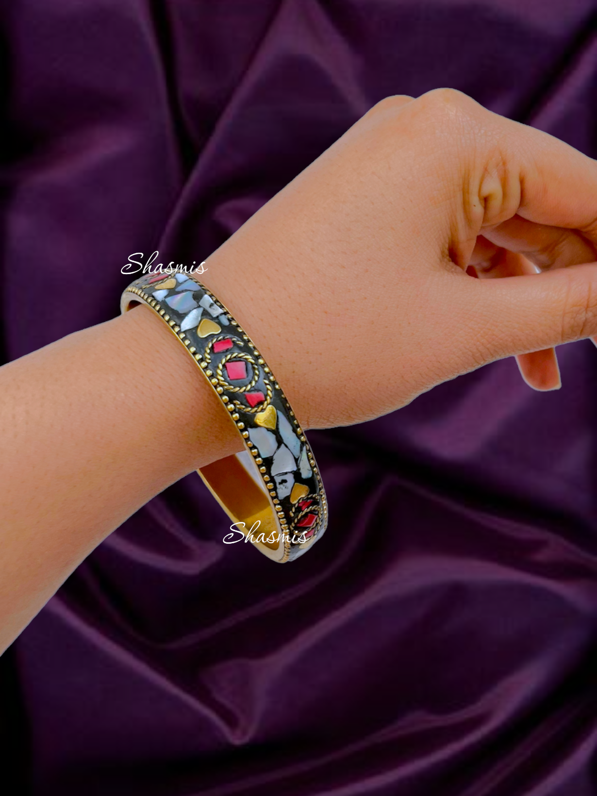 Red and White Pearl Gold Plated Bangles