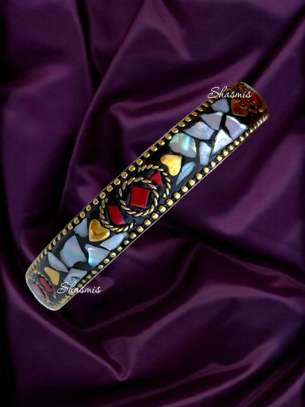 Red and White Pearl Gold Plated Bangles