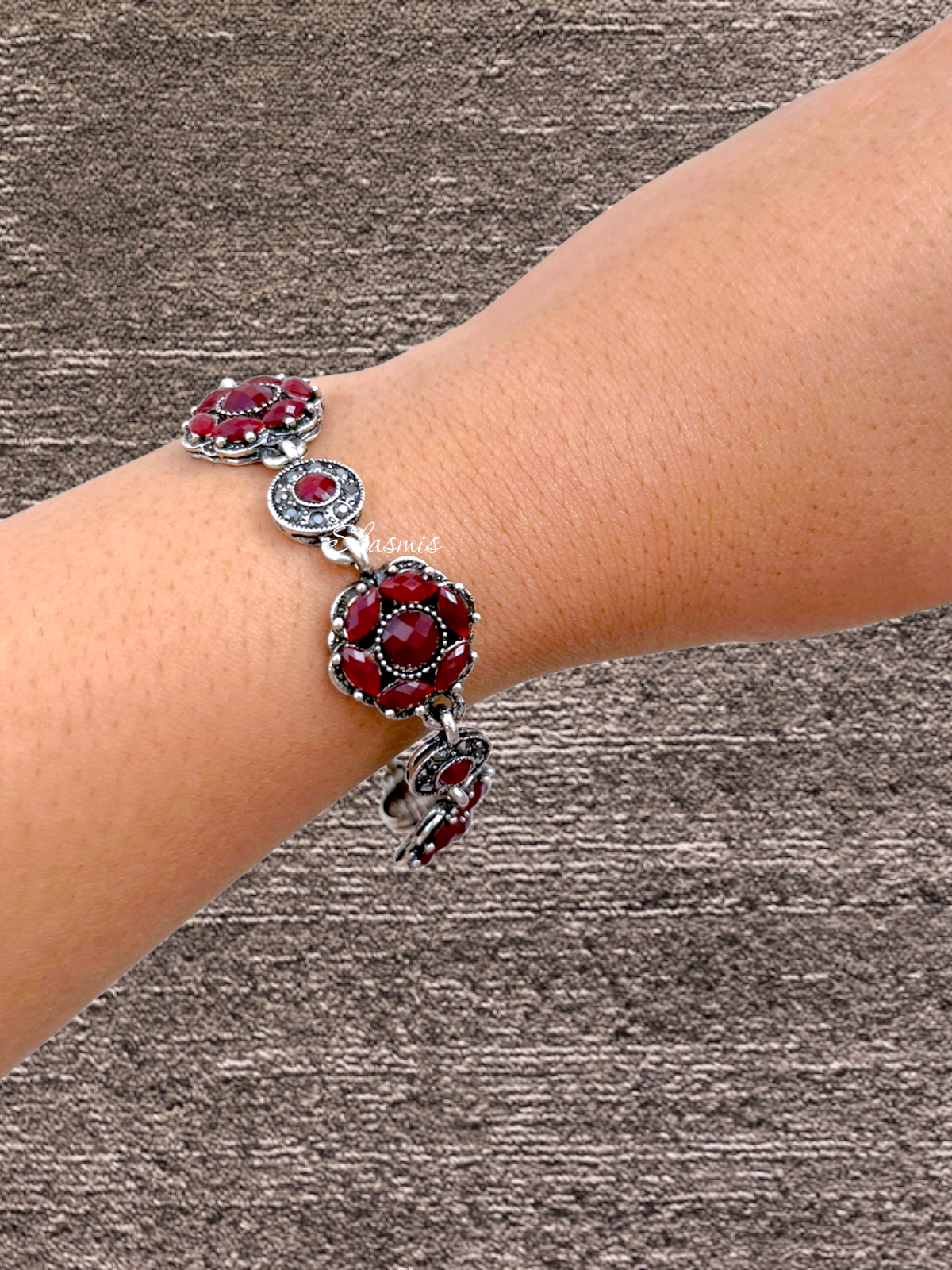 Maroon Stone Silver Bracelets