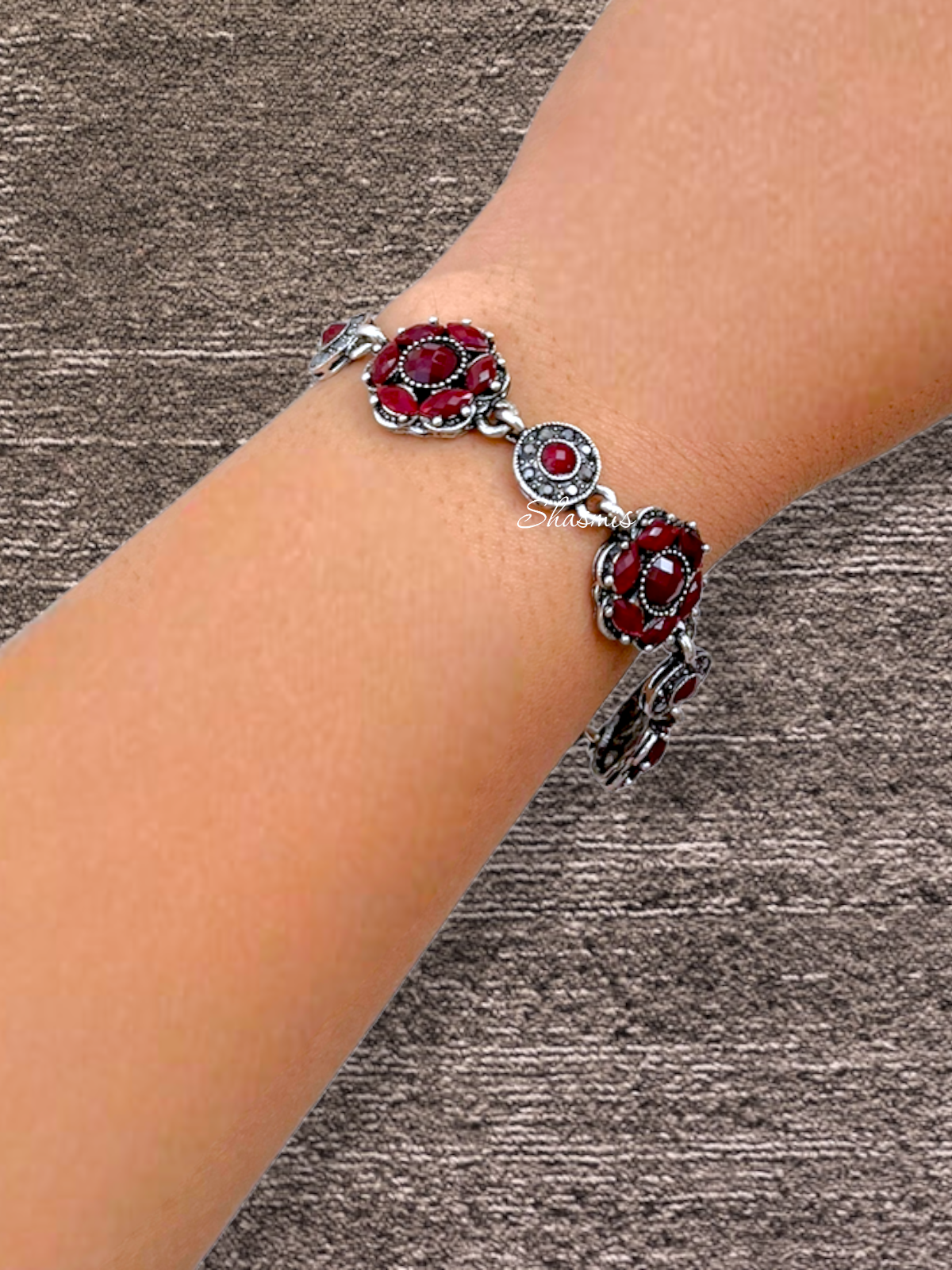 Maroon Stone Silver Bracelets