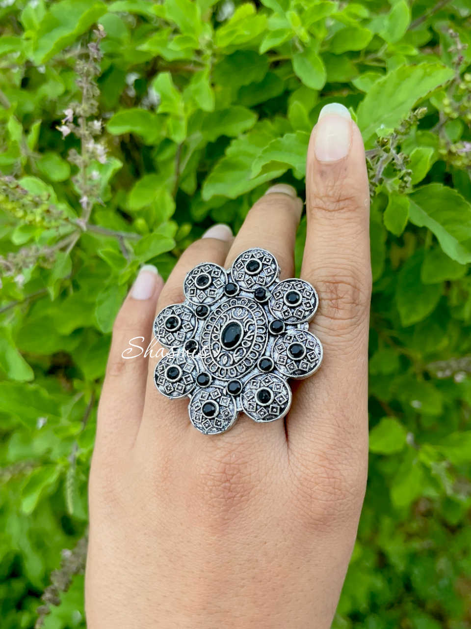 Color Stone Silver Huge Ring