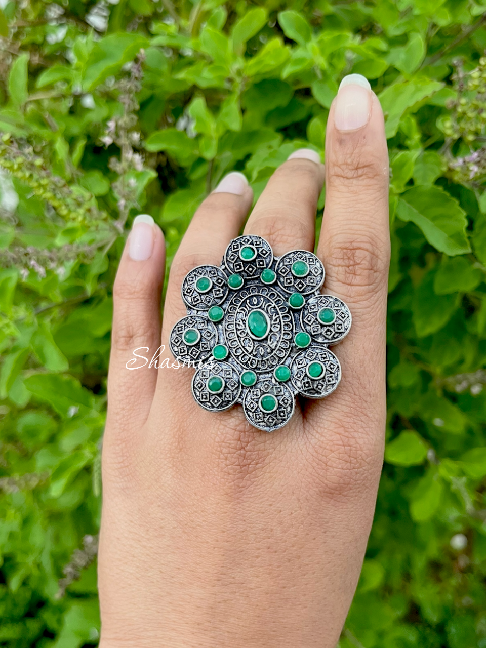 Color Stone Silver Huge Ring