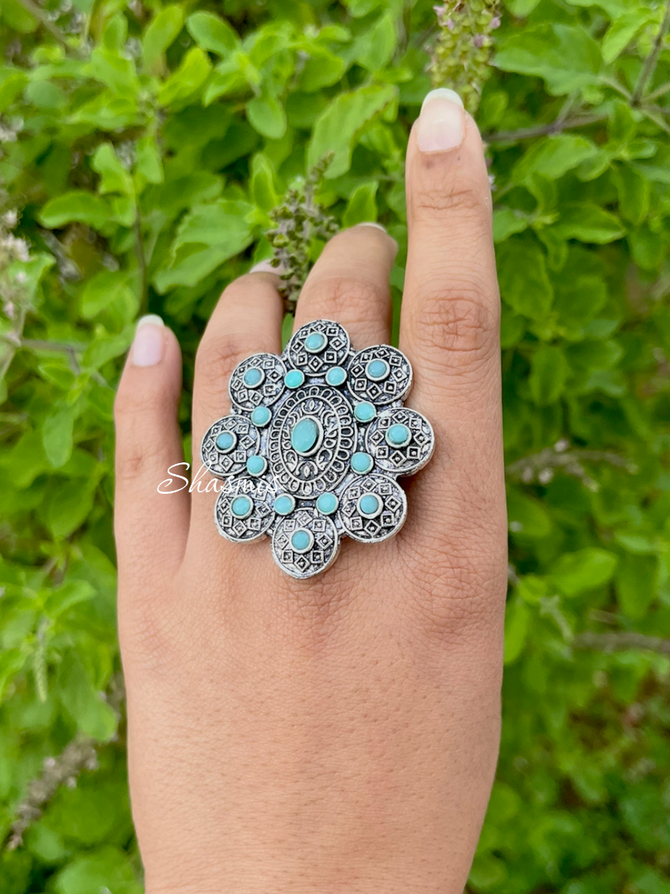 Color Stone Silver Huge Ring