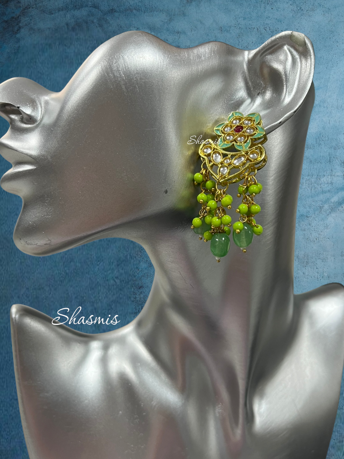Mint Green Necklace With Kundan Beads