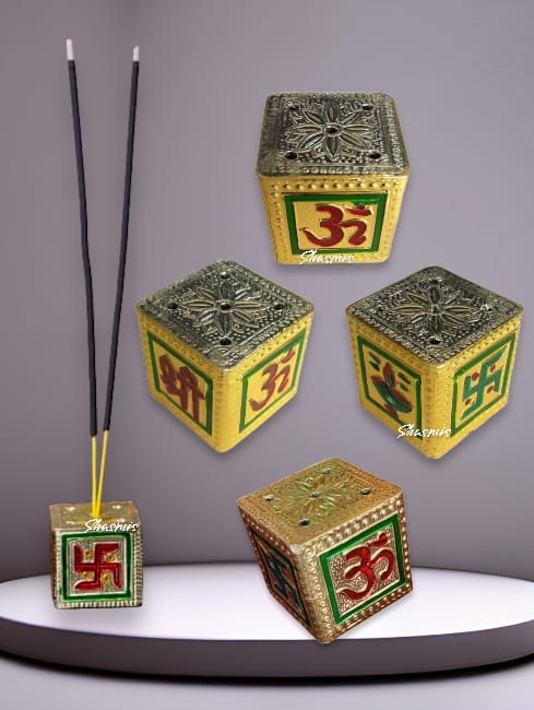 Square Shape Handcrafted Meenakari Work Incense Stick Holder for Puja/Gift, Agarbatti Stand