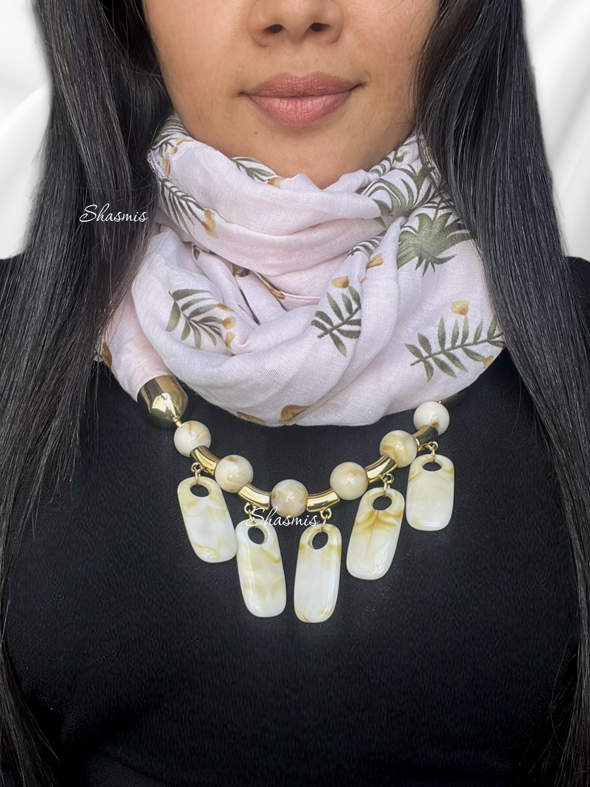 Baby Pink Color Scarf With Attached Necklace