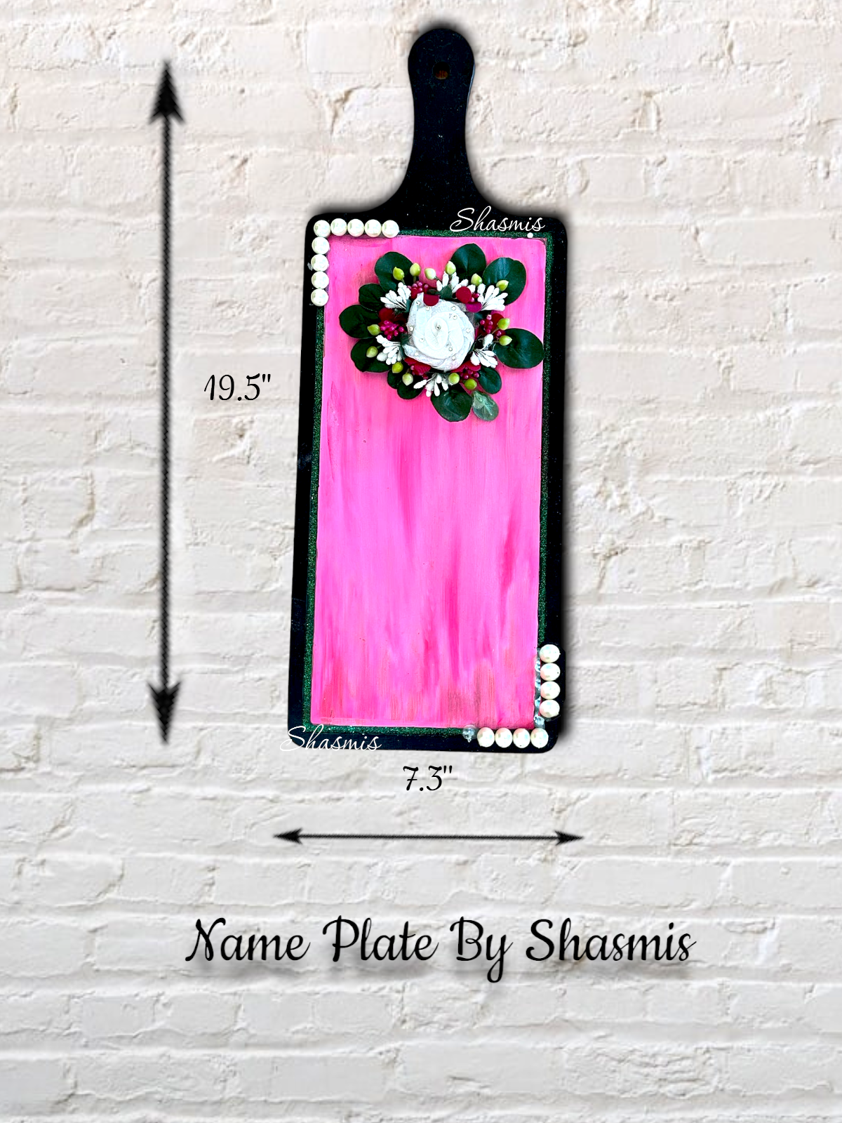 Pink Color Wooden Board Flower Design Nameplate