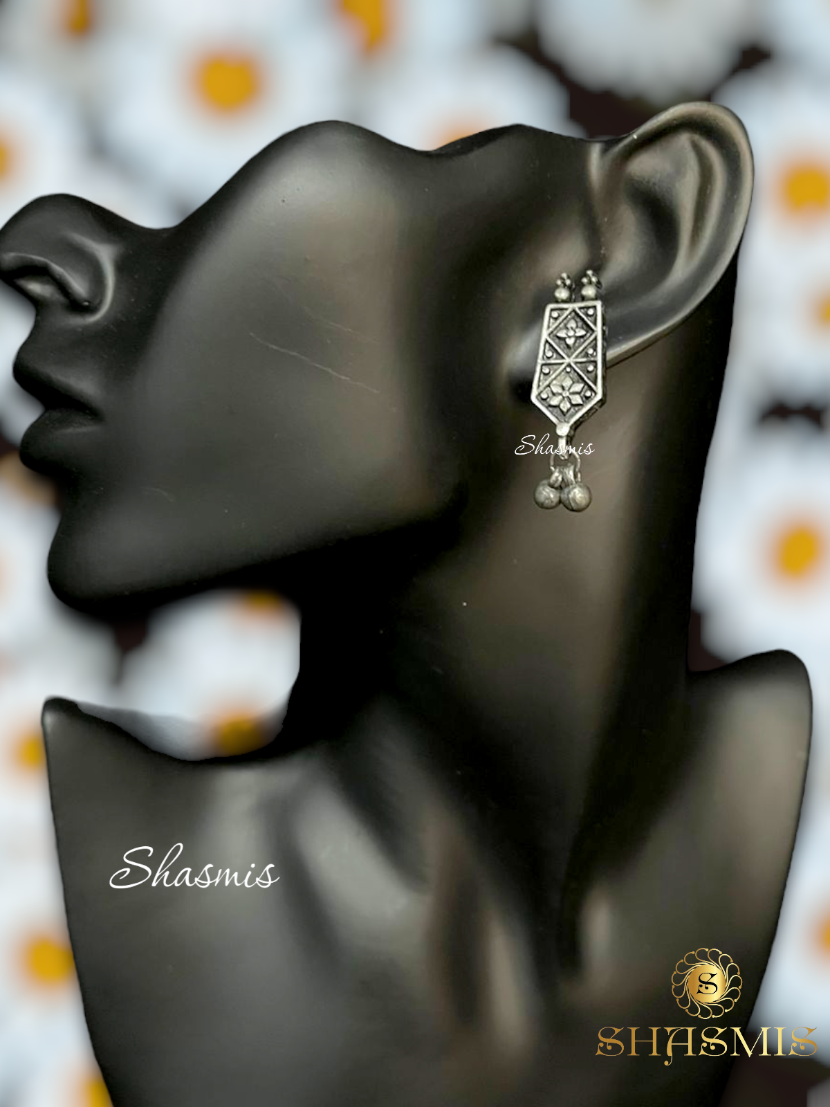 Silver Oxidised Ghungroo On Drop Necklace with Earrings