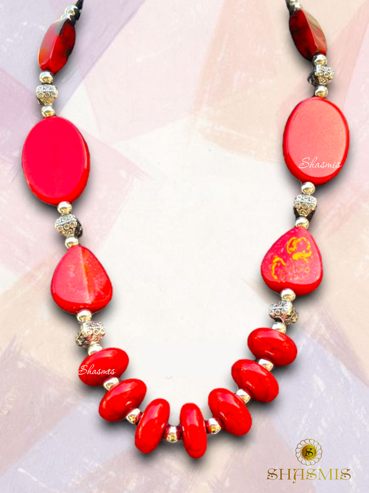 Red Color Beads Trendy Boho Necklace With Earrings
