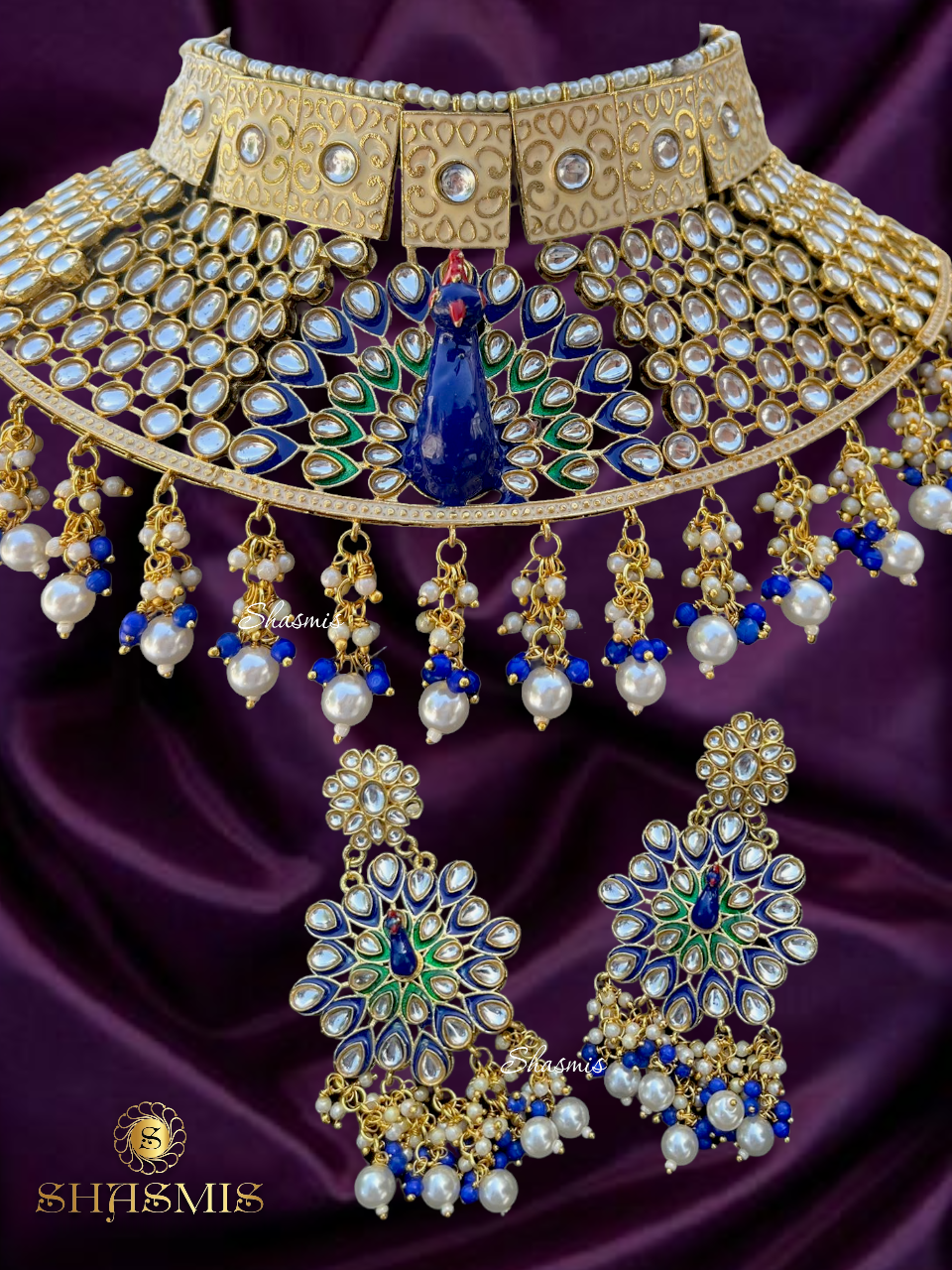 Peacock Design Bridal Necklace and Pearl On Drop With Earrings