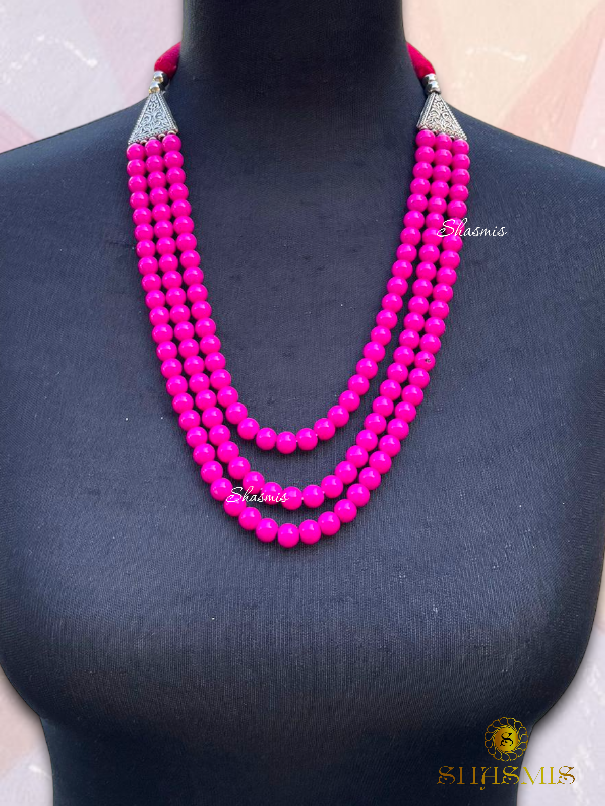 Pink Punch Color Beads Long Trendy Necklace