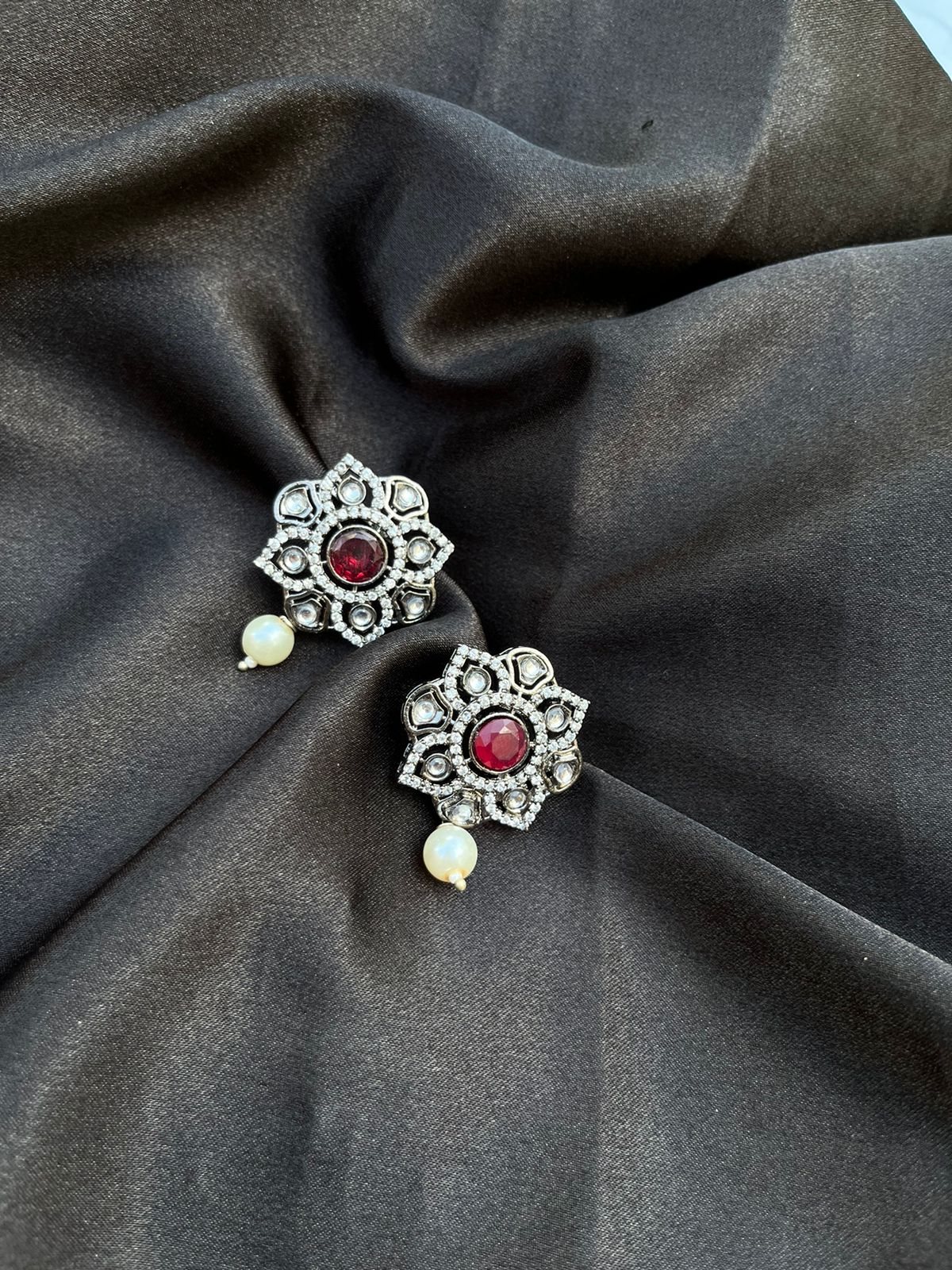 Red Stone Diamond Necklace With Earrings