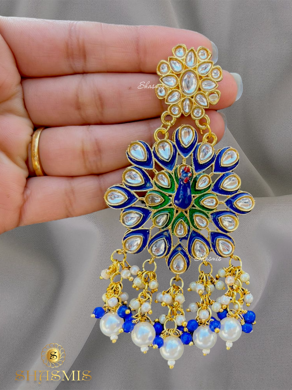 Peacock Design Bridal Necklace and Pearl On Drop With Earrings