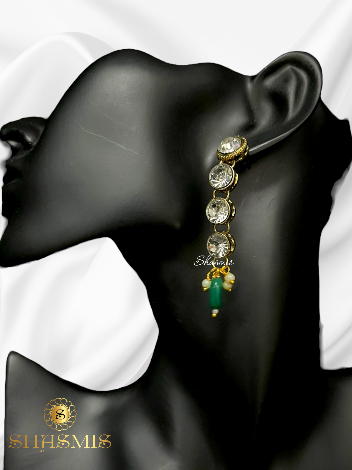 Green Color Beads Glass Kundan Layer Necklace With Earrings