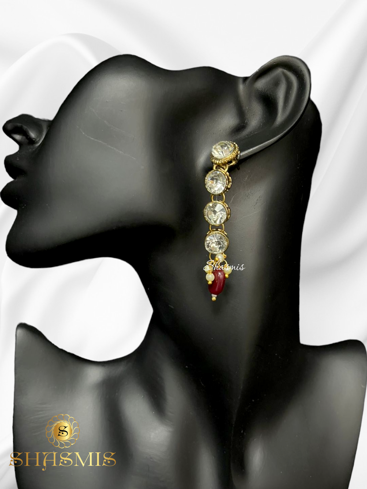 Maroon Color Long Layer Glass Kundan Necklace