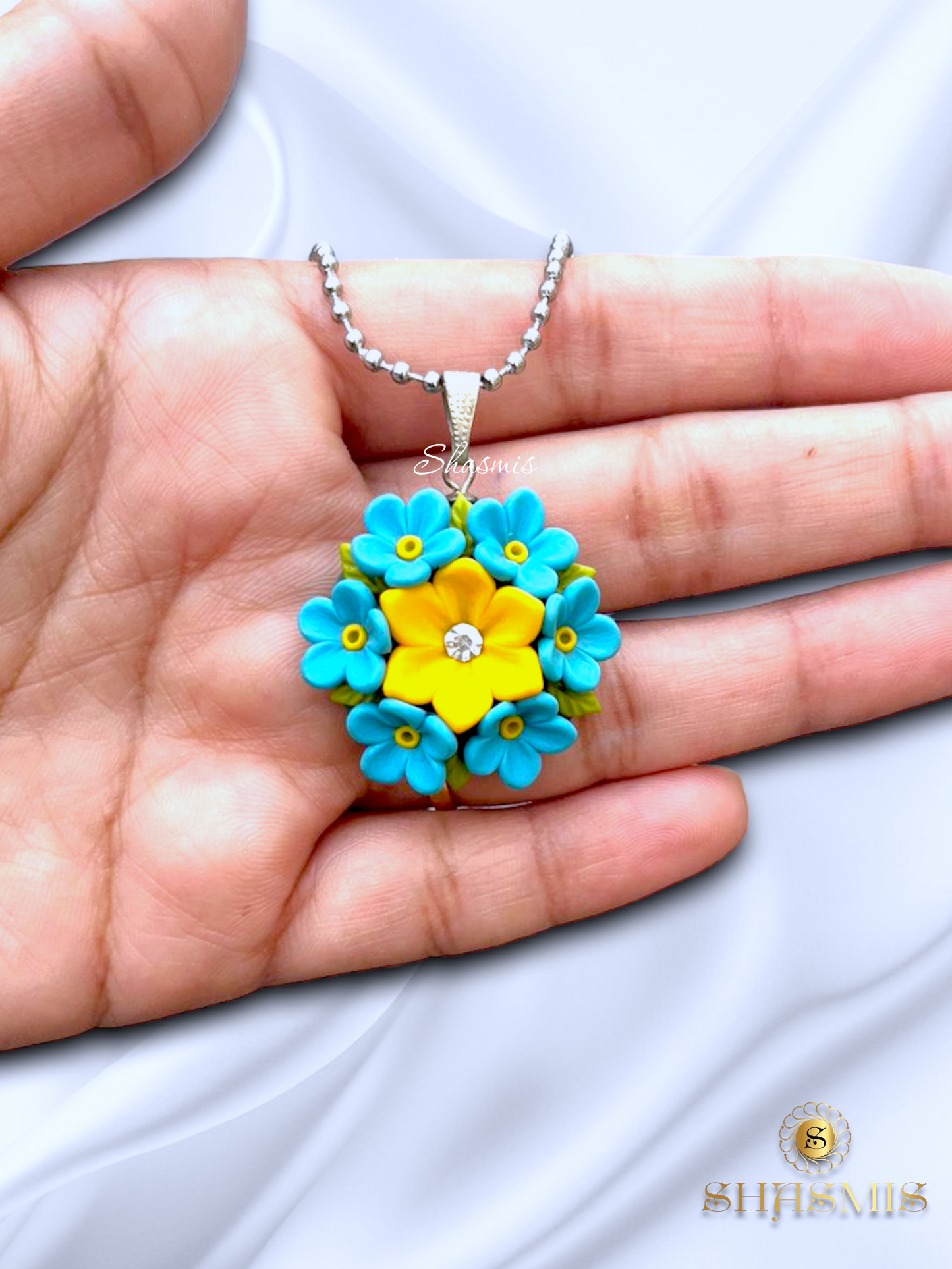 Flower Design Hand Made Polymer Clay Necklace and Earrings