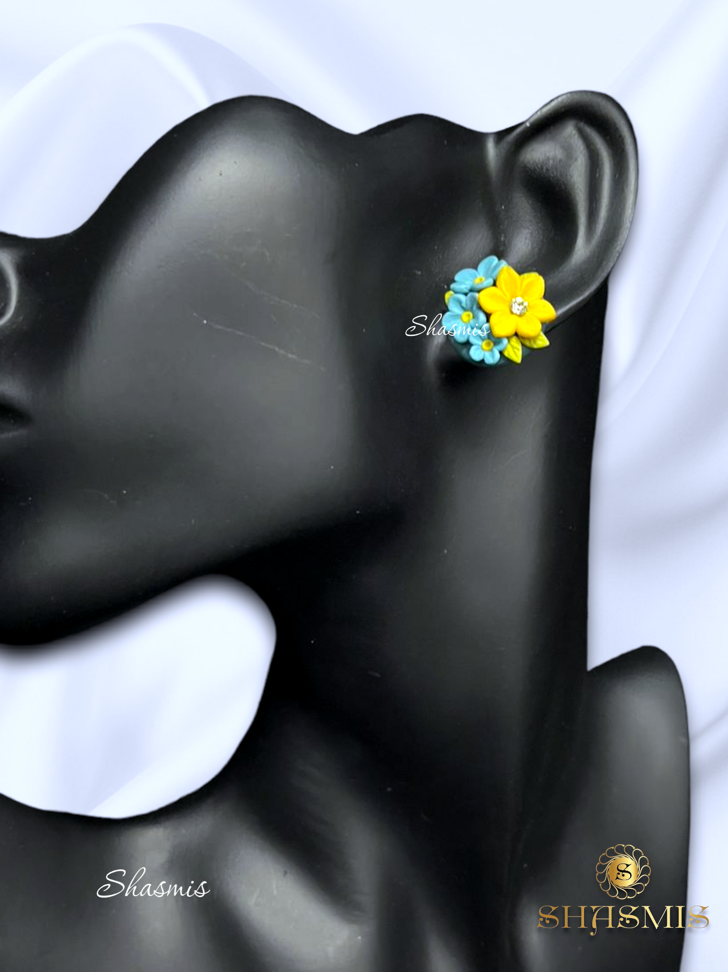 Flower Design Hand Made Polymer Clay Necklace and Earrings