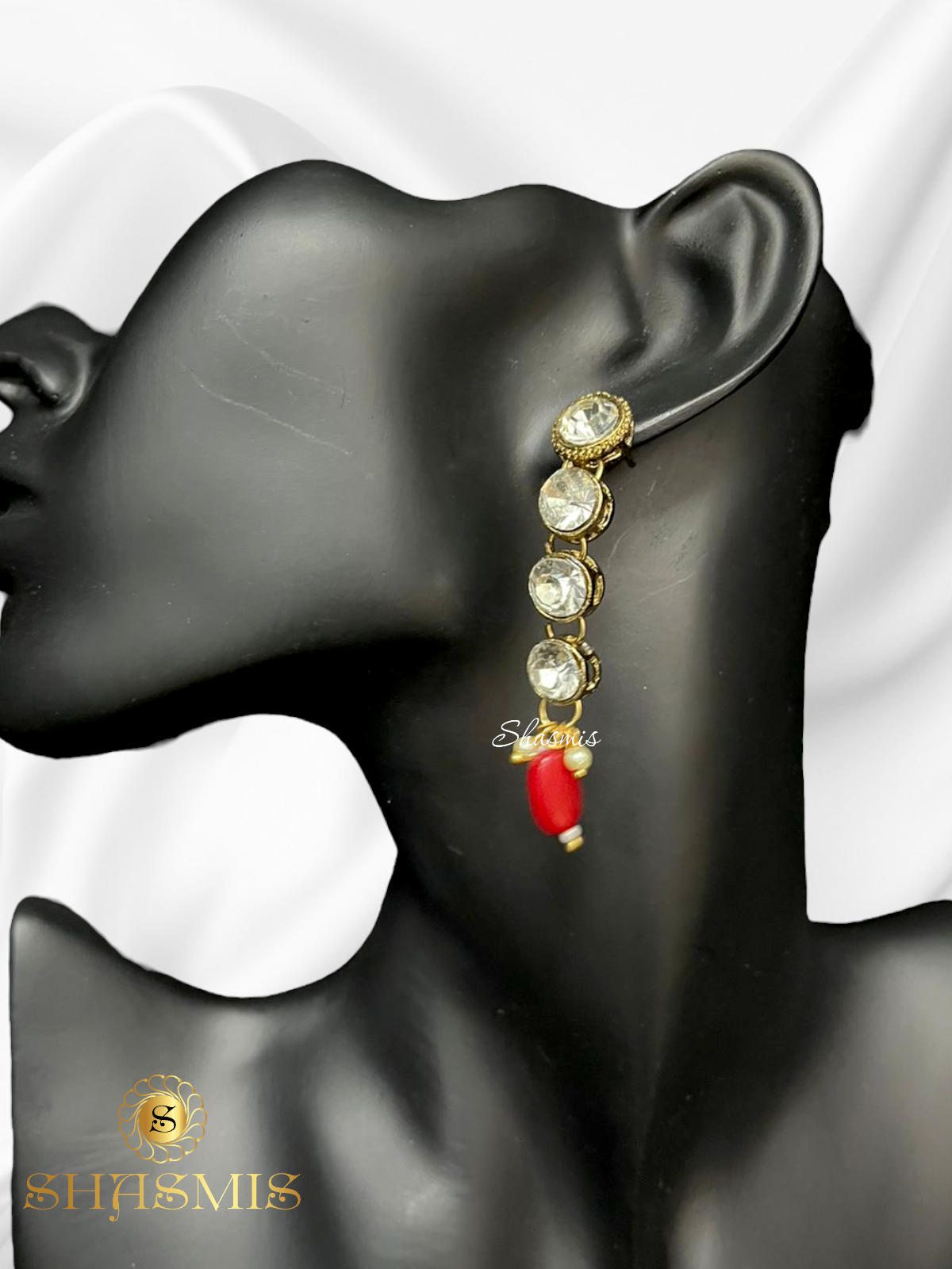 Red Color Beads Long Layer Glass Kundan Necklace