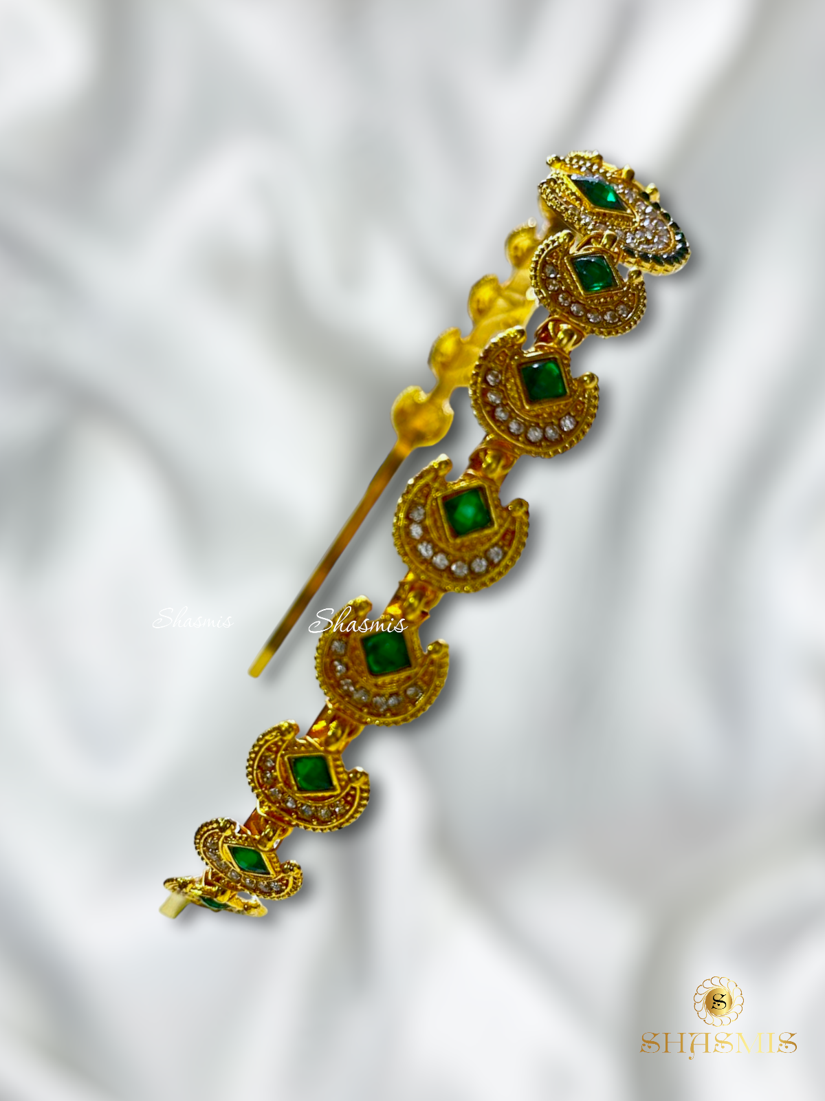 Green Stone Gold Polish Hair Band