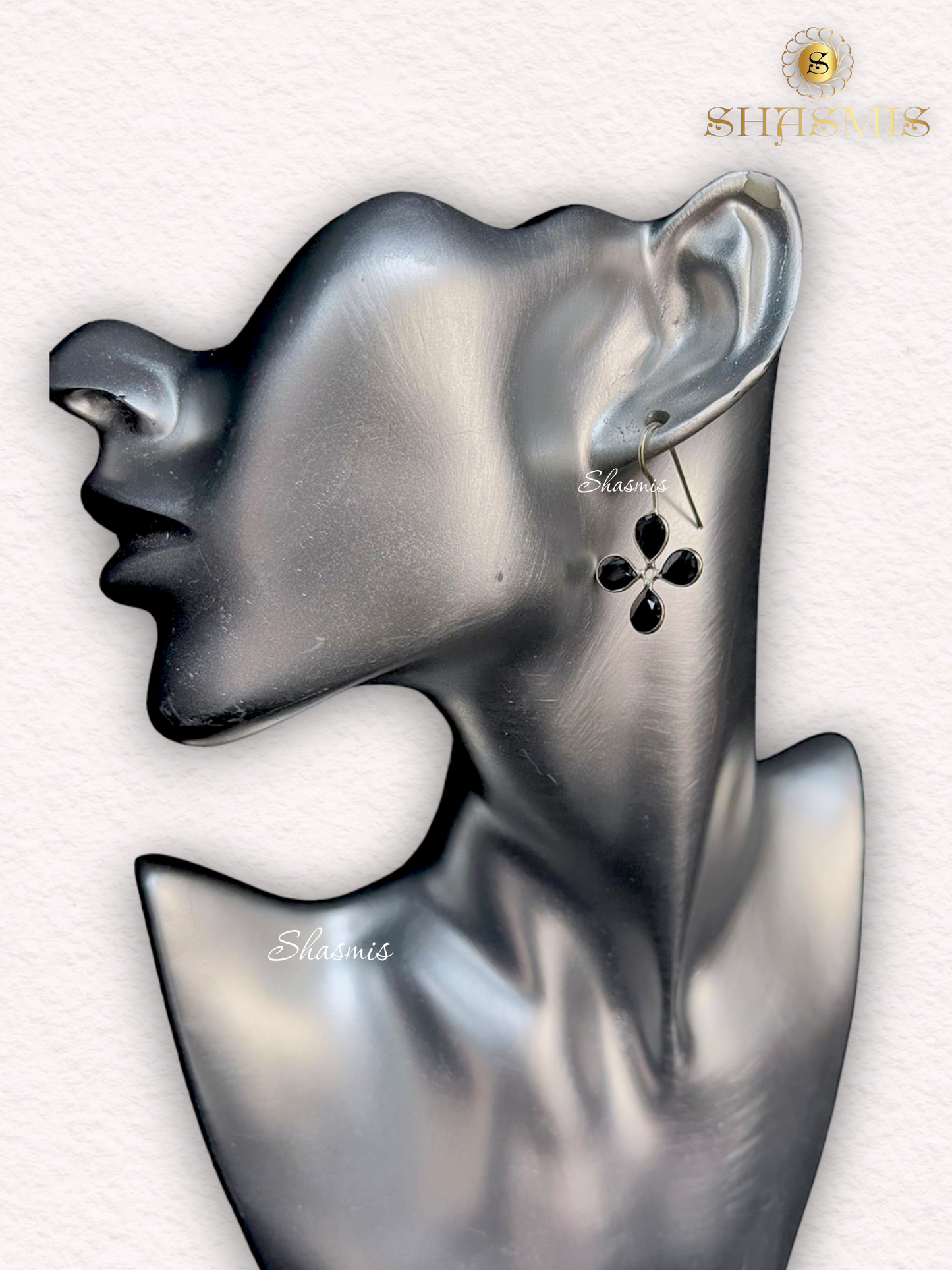 Black Color Stone Flower design Earrings