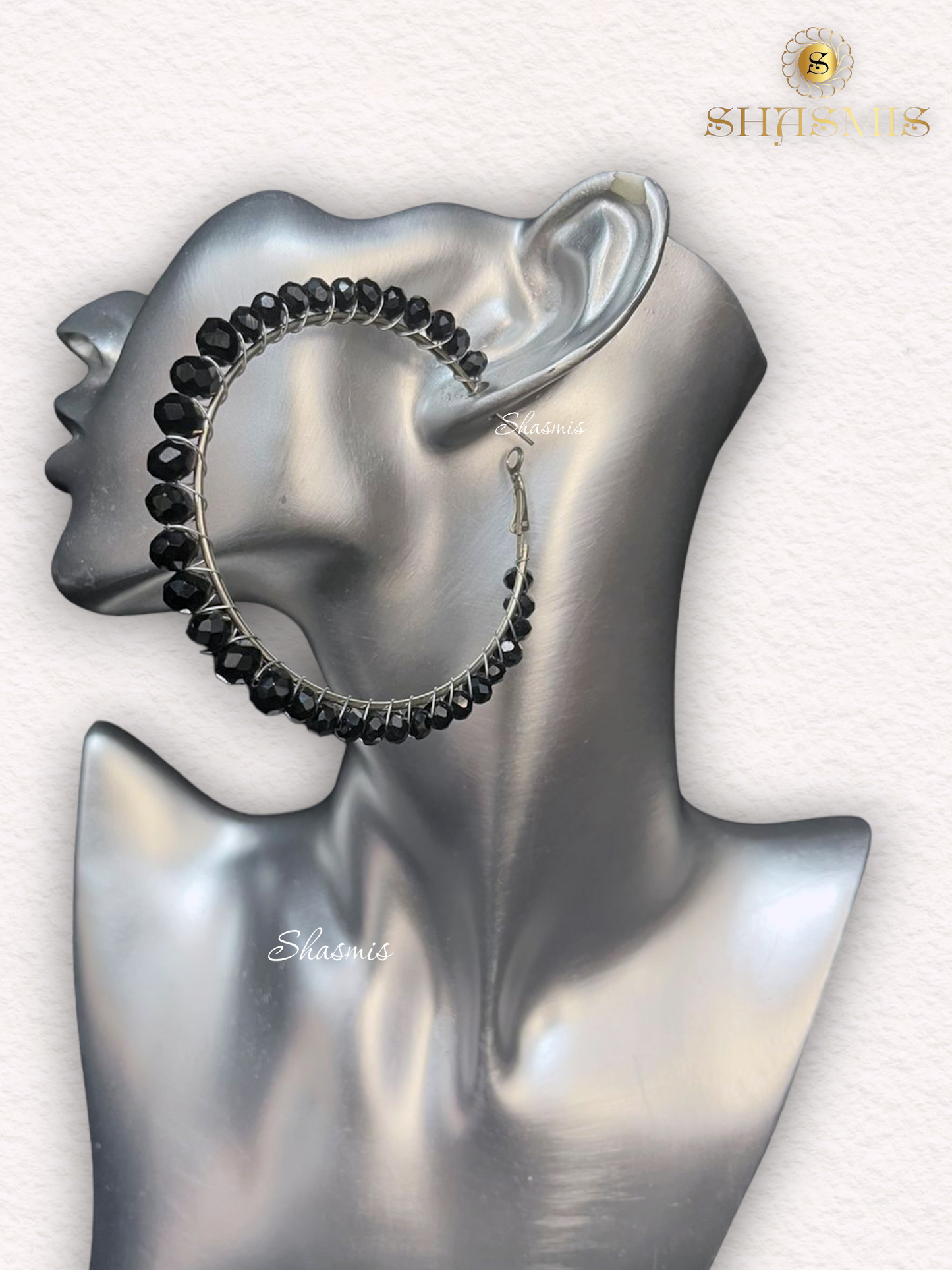 Black Color Humongous Pearl Hoop Earrings