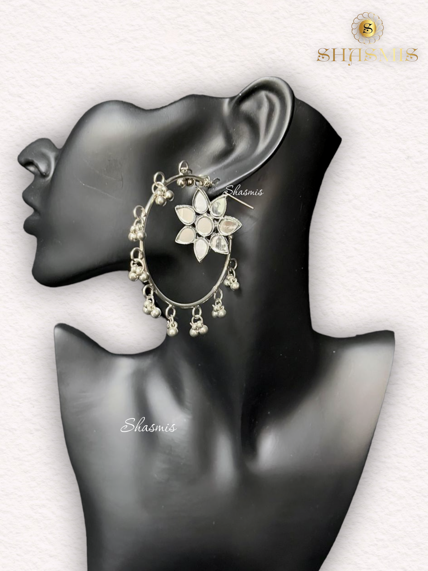 Mirror Design Hoop Earrings With Ghungroo