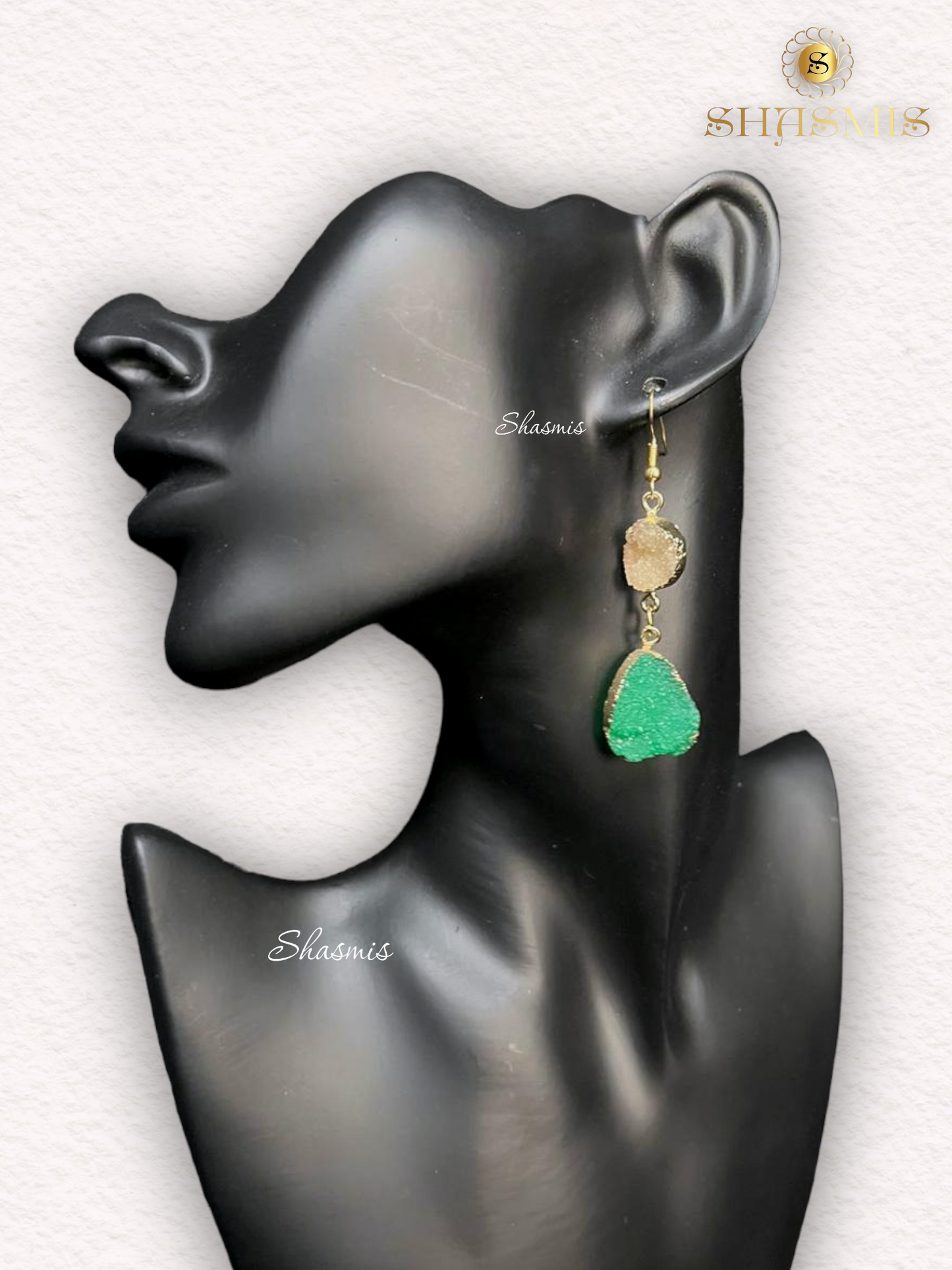 White And Turquoise Stone Long Drop Earrings