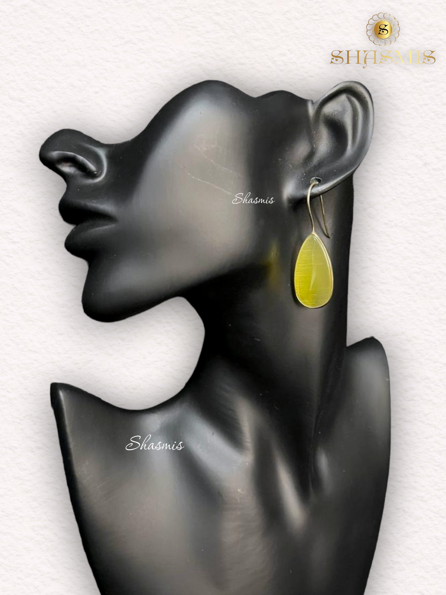 Lemon Yellow Color Stone Drop Design Earrings