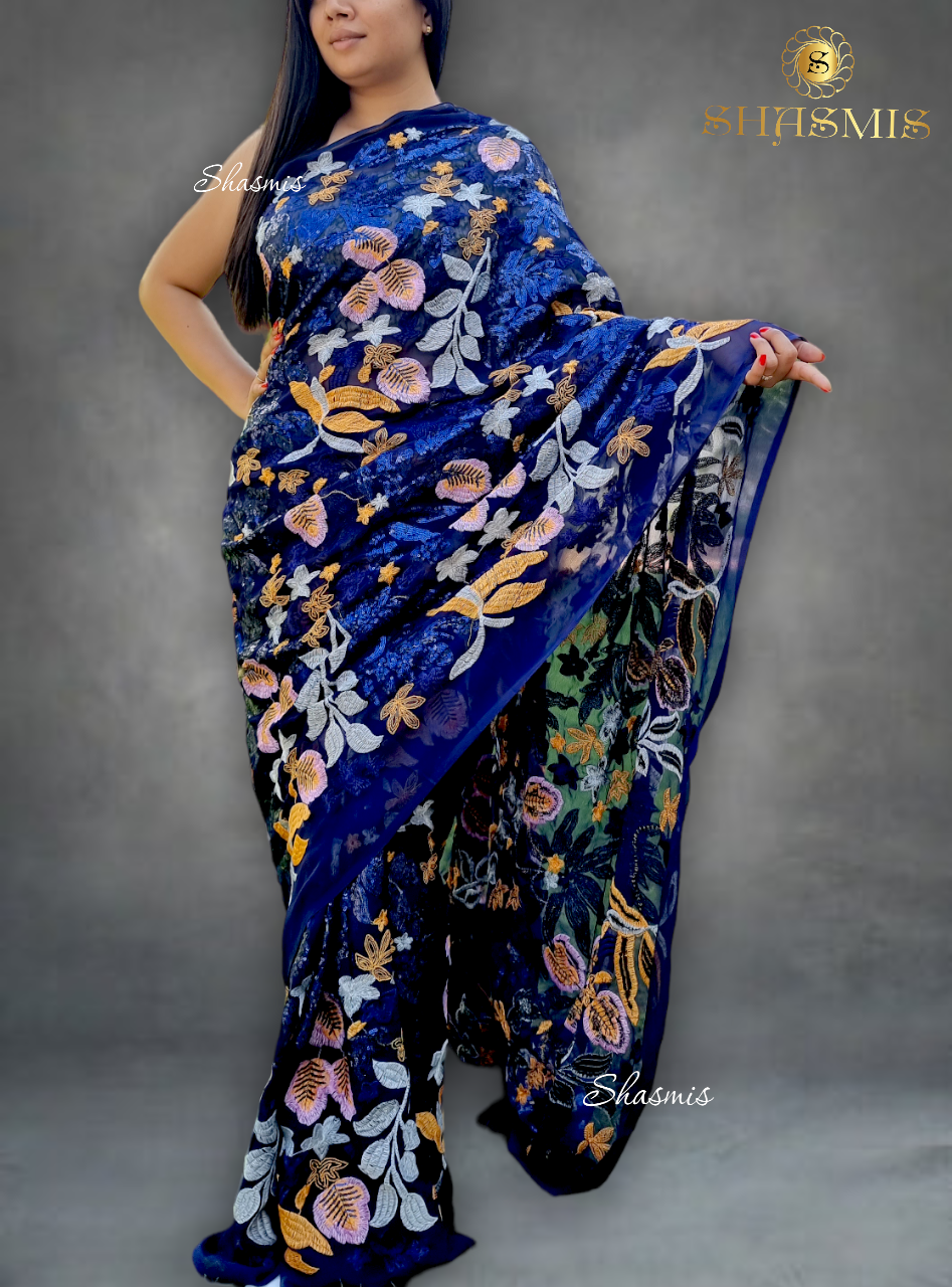 Blue Color Heavy Embroidery Sequence Saree