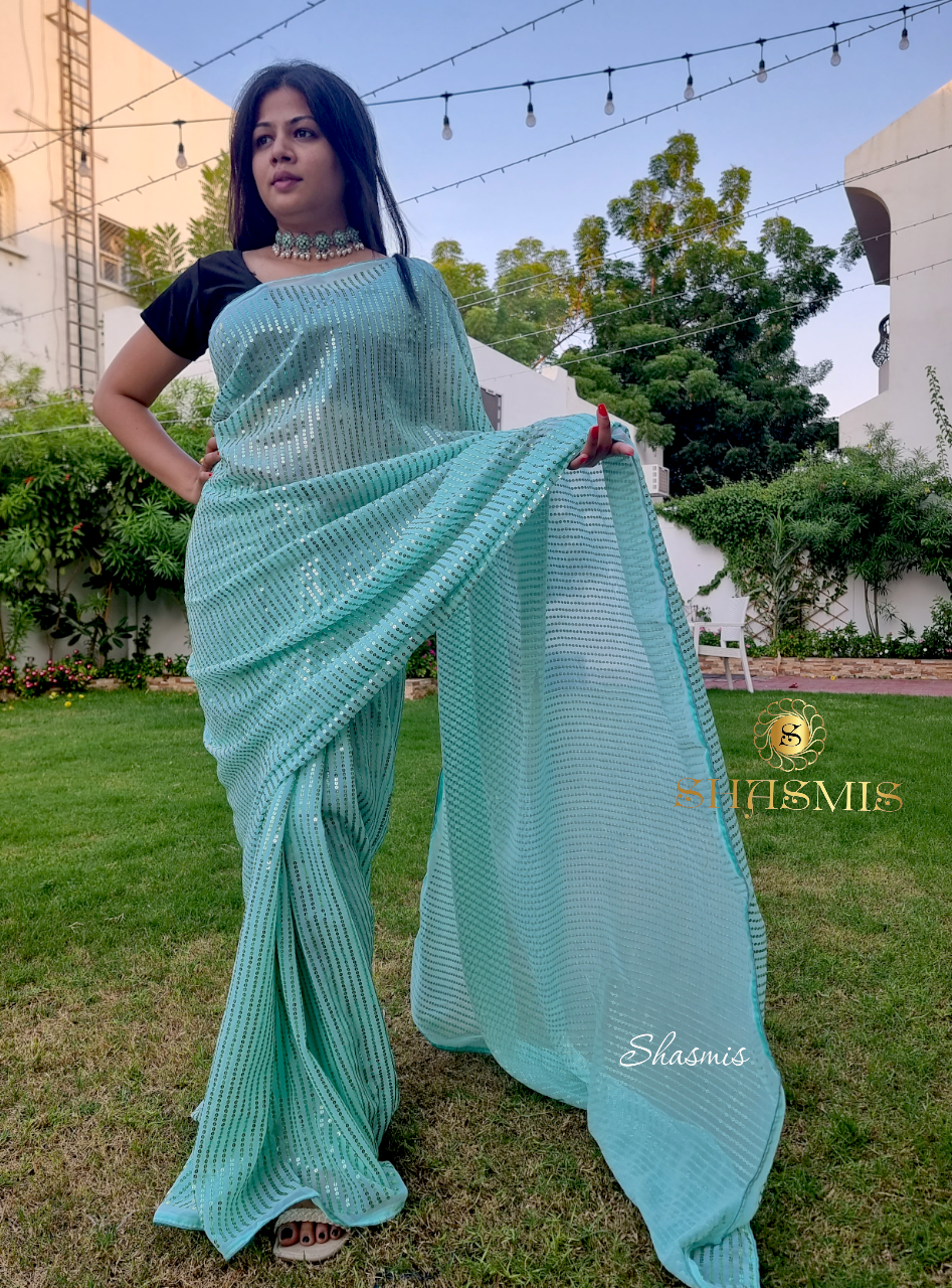 Georgette Saree with Sequin/sequence work all over