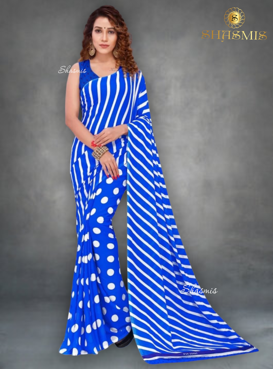 Blue And White Color Georgette Saree