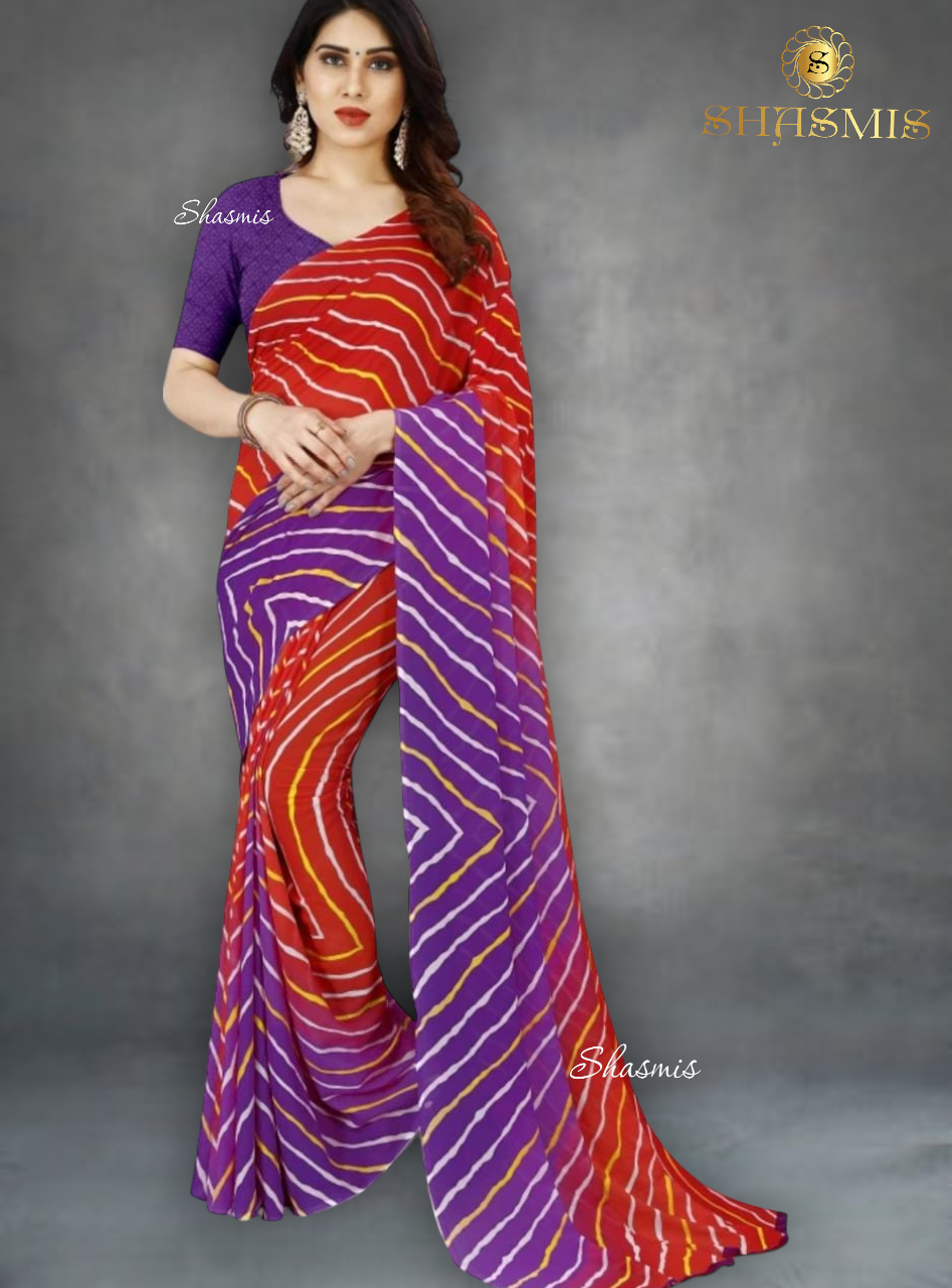 Purple And Orange Color Design Georgette Saree