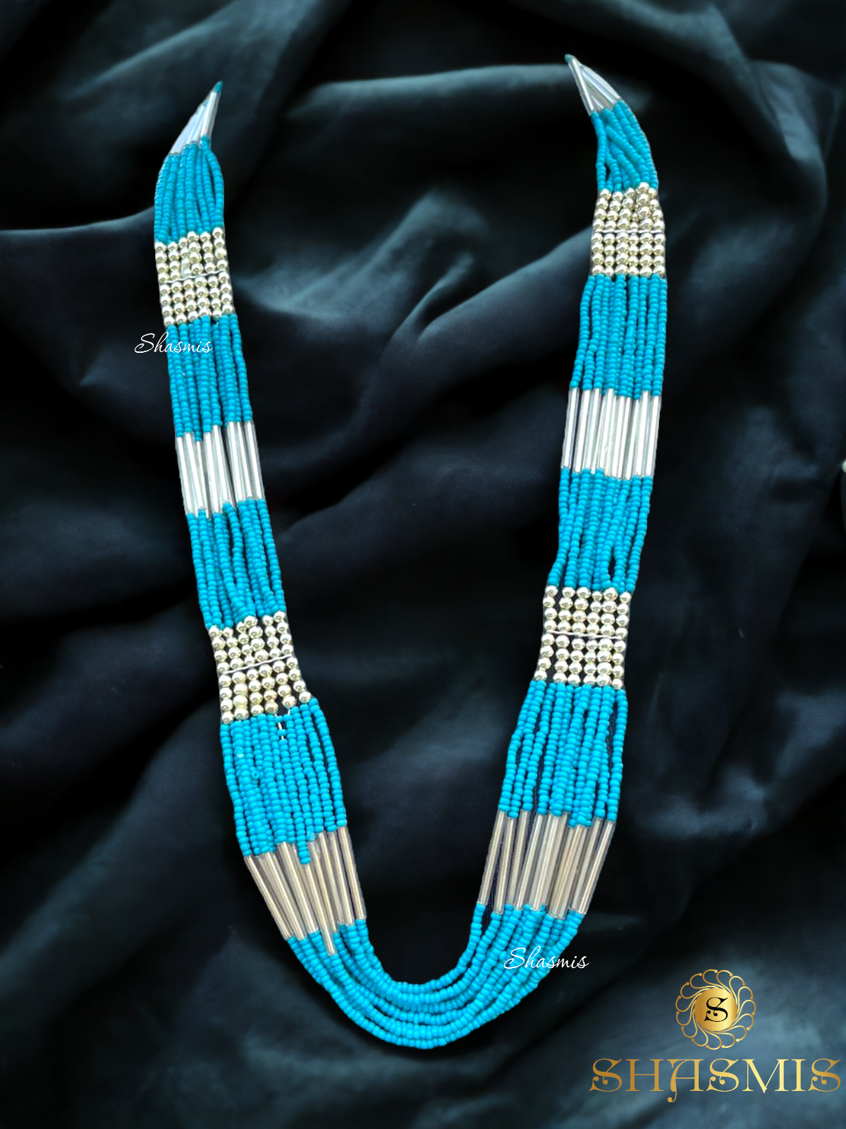 Blue Color Beads long Boho Necklace