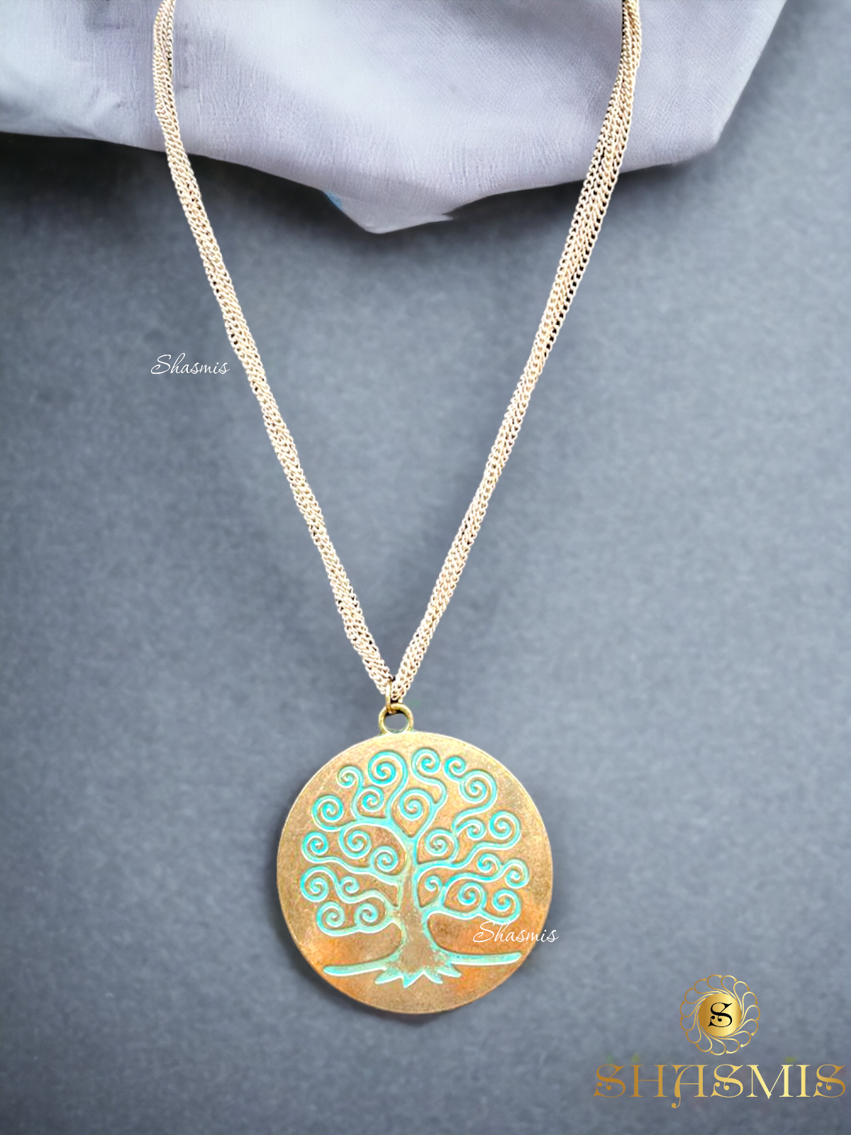 Tree Design Long Chain Necklace With Humongous Coin Pendent